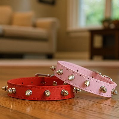 Collier chat cuir à pointes réglable