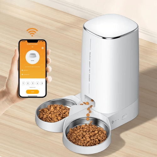DISTRIBUTEUR CROQUETTE CHAT AUTOMATIQUE | WIFI DOUBLE BOL - Leschamour