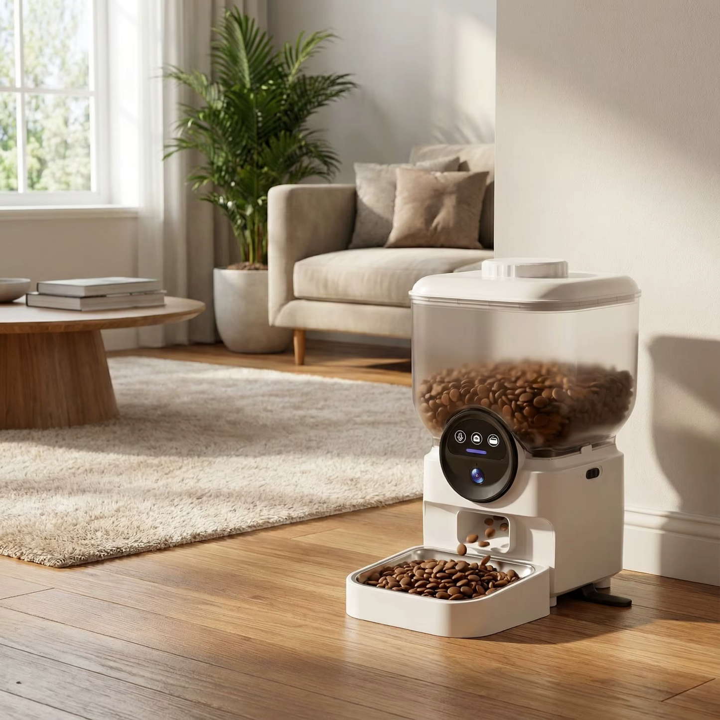 Distributeur croquettes chat programmable rechargeable blanc caméra