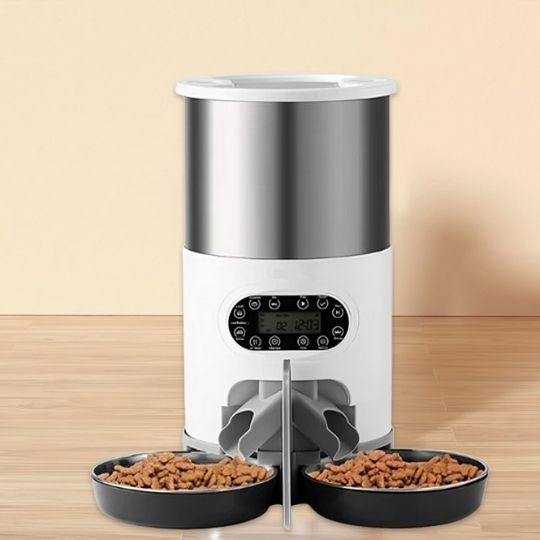 DISTRIBUTEUR DE CROQUETTES POUR CHAT AUTOMATIQUE | DOUBLE GAMELLES 3 L - Leschamour