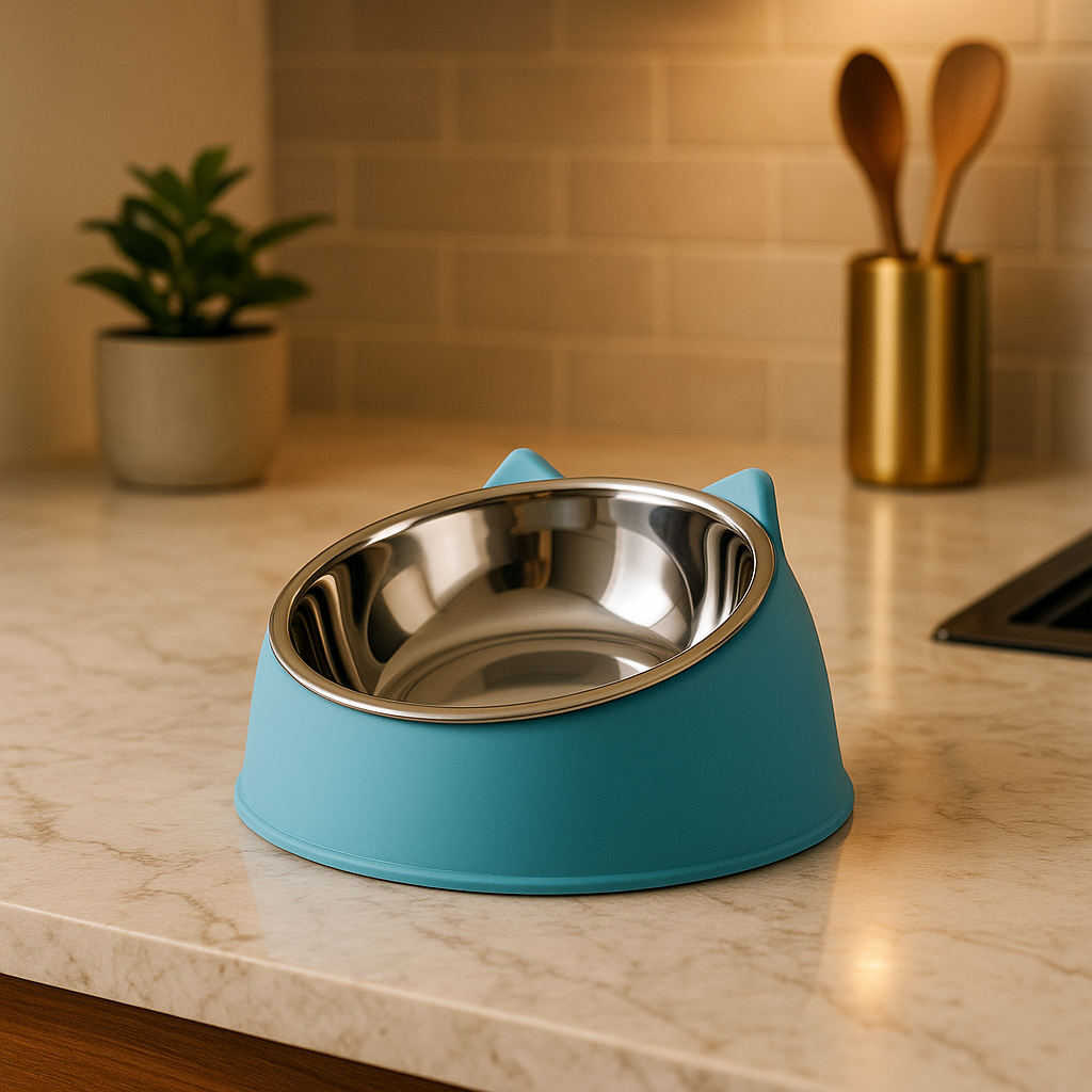 Gamelle-chat-inclinée-bleue