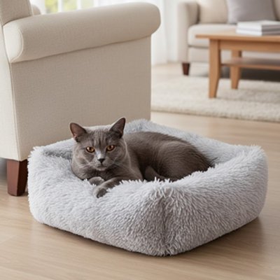 Panier chat gris douillet