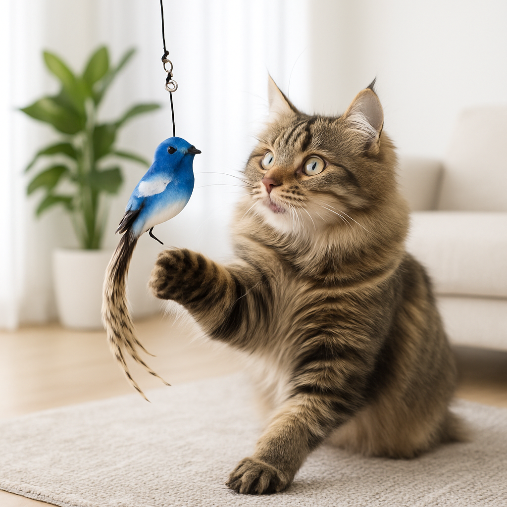 canne-a-peche-chat-birdtoy-oiseau-bleu
