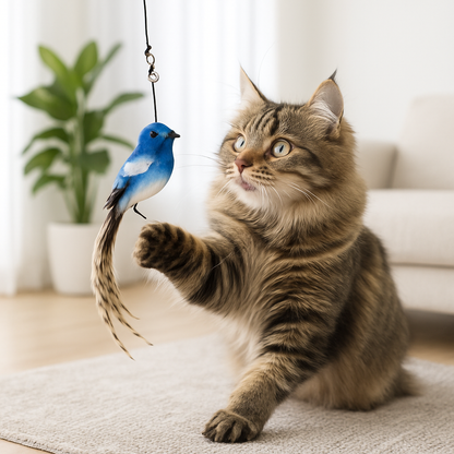 canne-a-peche-chat-birdtoy-oiseau-bleu
