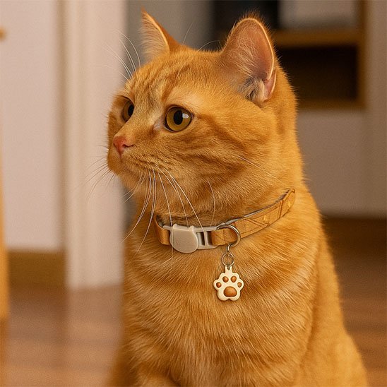 Collier anti étranglement chat avec médaille patte de chat marron