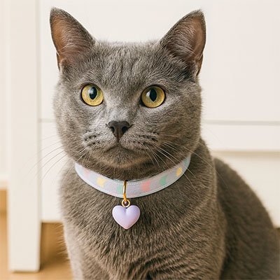 Collier anti etranglement pour chaton avec medaille cœur bleu