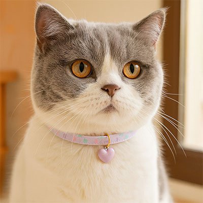 Collier anti etranglement pour chaton avec médaille cœur violet
