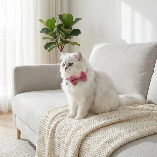 COLLIER CHAT ANTI ETRANGLEMENT | EN VELOURS ROSE - Leschamour