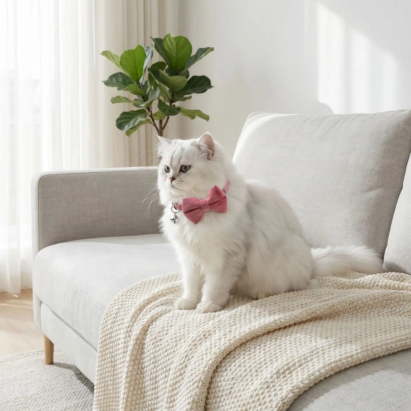 Collier chat anti etranglement en velours rose