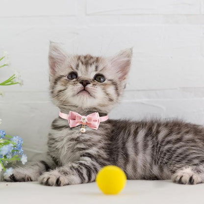 Collier chat anti étranglement nœud papillon rose réglable