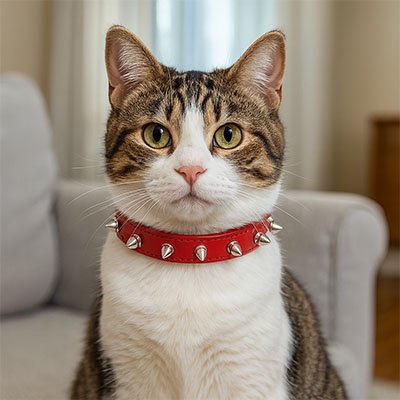 Collier chat cuir à pointes rouge