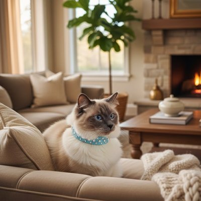 Collier chat cuir élégance et confort bleu