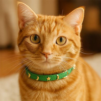 Collier chat cuir étoiles et lunes vert