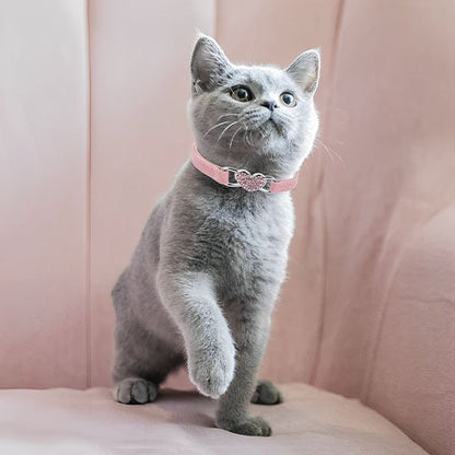 COLLIER CHAT ROSE | ÉLASTIQUE AVEC CŒUR - Leschamour