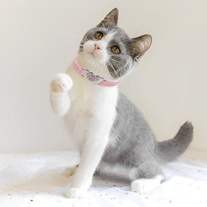 COLLIER CHAT ROSE | ÉLASTIQUE AVEC CŒUR - Leschamour