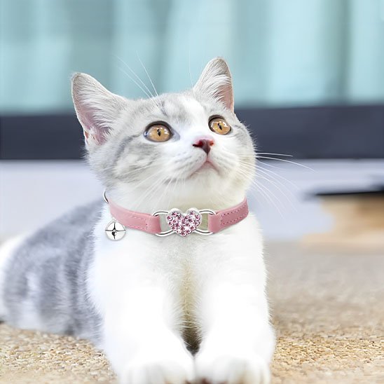 COLLIER CHAT ROSE | ÉLASTIQUE AVEC CŒUR - Leschamour