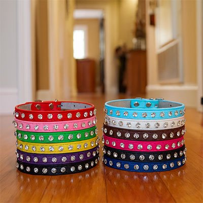 Collier chaton en cuir avec strass réglable