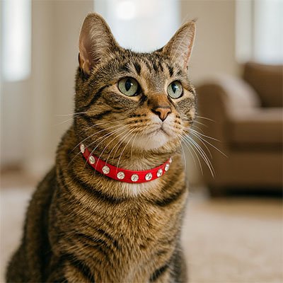 Collier chaton en cuir avec strass rouge