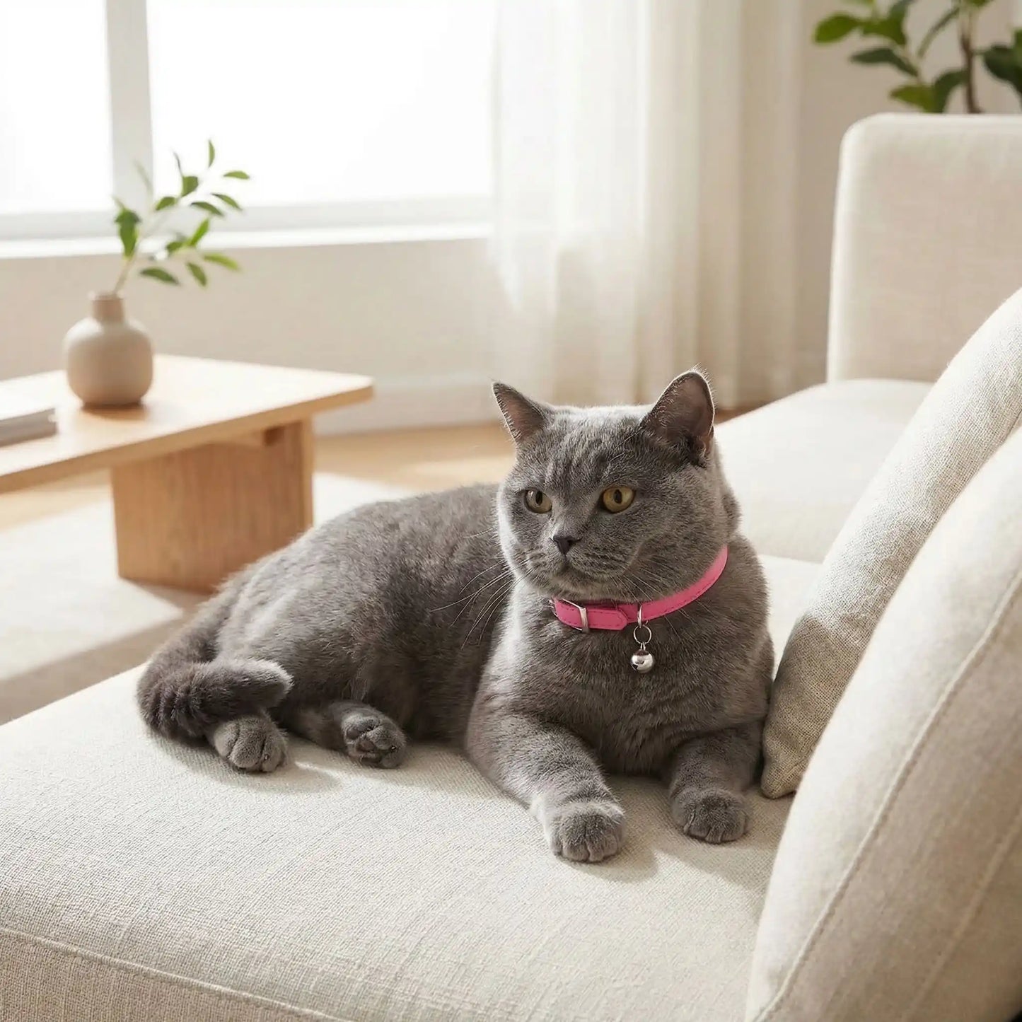 Collier cuir chat anti étranglement rose