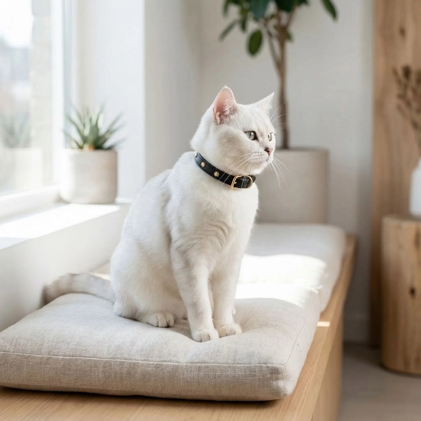 collier cuir chat avec motifs dorés noir