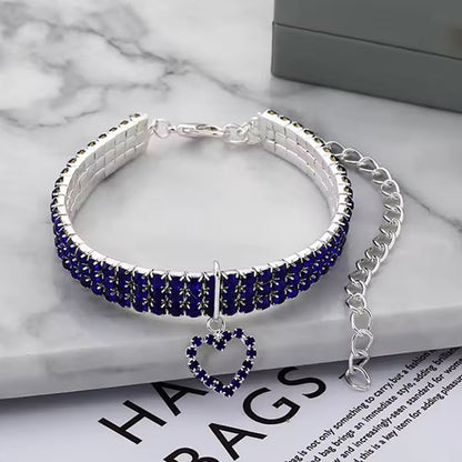 Collier pour chaton strass avec cœur brillant