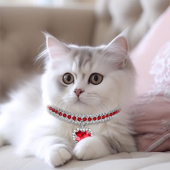 Collier pour chaton strass et pendentif cœur rouge