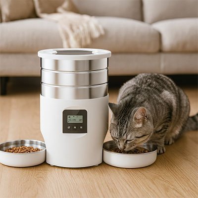 DISTRIBUTEUR AUTOMATIQUE CROQUETTE | POUR 2 CHATS - Leschamour