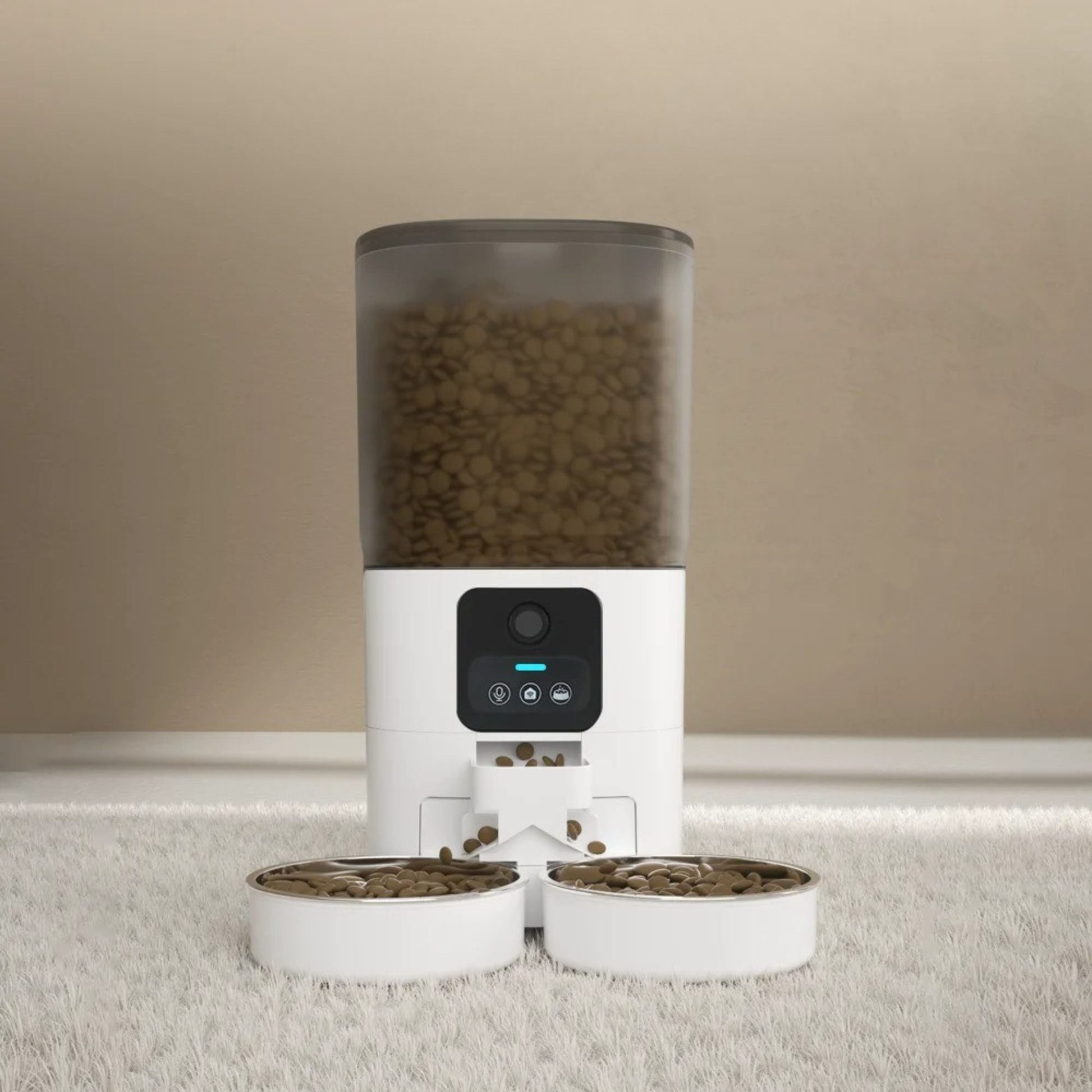 distributeur automatique nourriture pour chat avec caméra blanc
