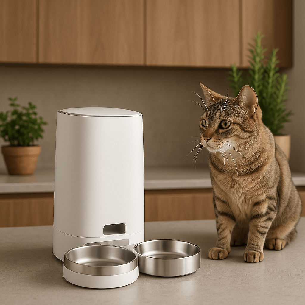 DISTRIBUTEUR CROQUETTE CHAT AUTOMATIQUE | WIFI DOUBLE BOL - Leschamour