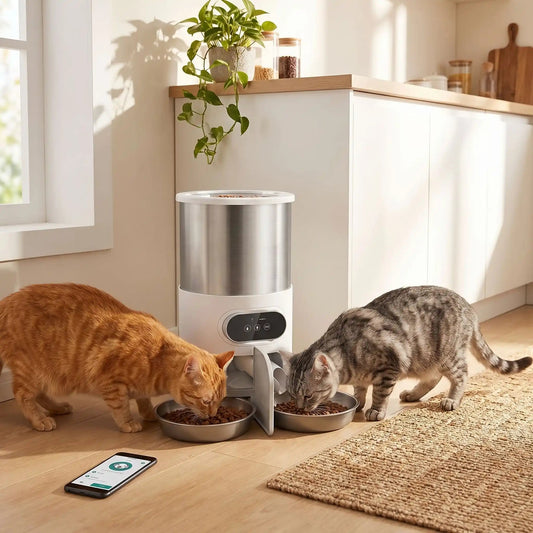 DISTRIBUTEUR CROQUETTE CHAT CONNECTÉ | POUR 2 CHATS 3L - Leschamour
