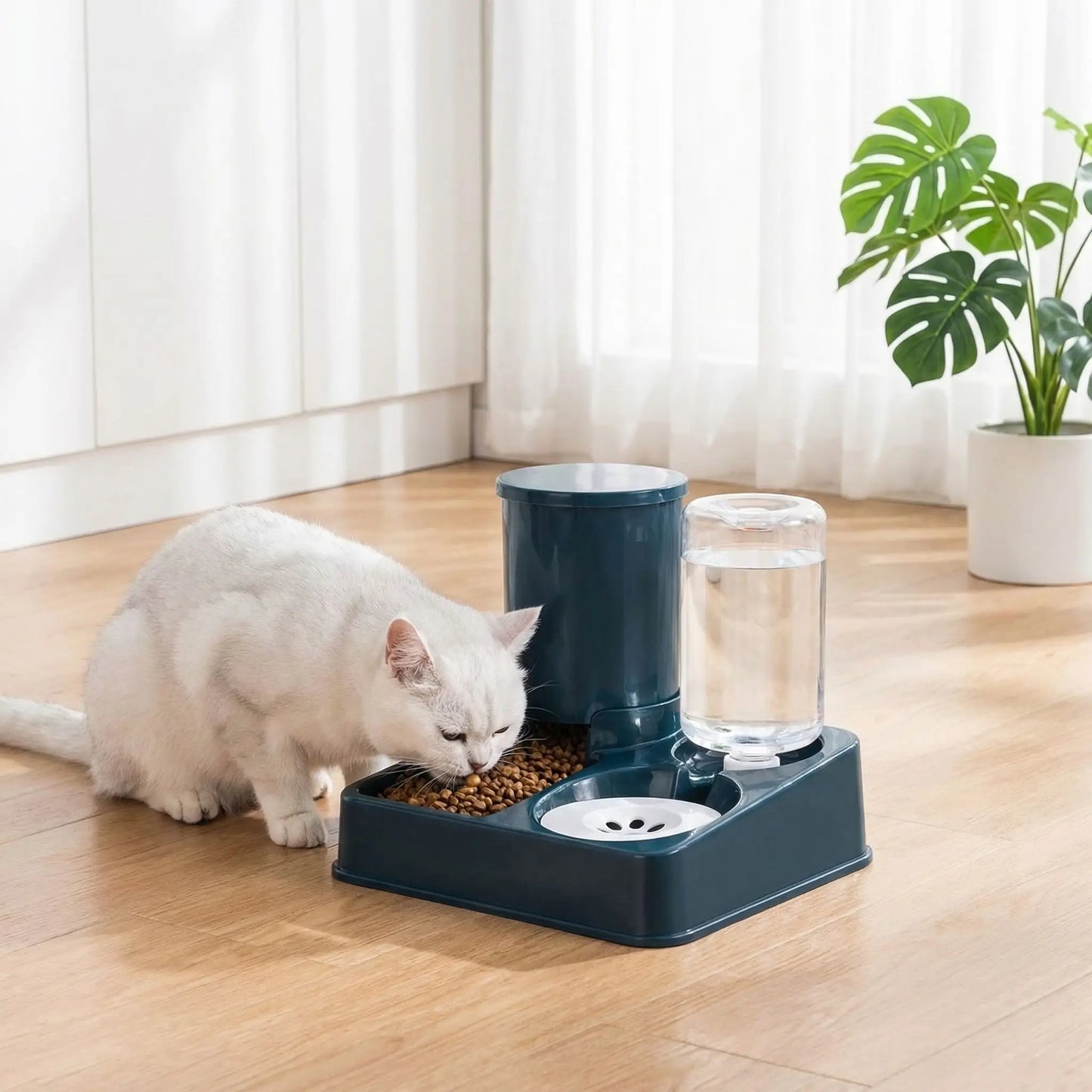 distributeur croquette eau chat 2 en 1 bleu
