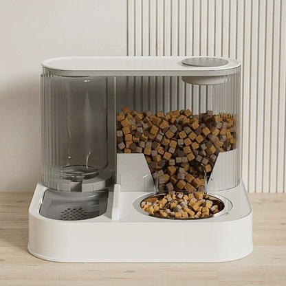 Distributeur croquette eau chat anti-fuite gris et blanc