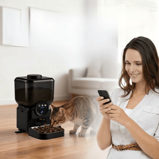 DISTRIBUTEUR CROQUETTES CHAT PROGRAMMABLE | RECHARGEABLE NOIR - Leschamour