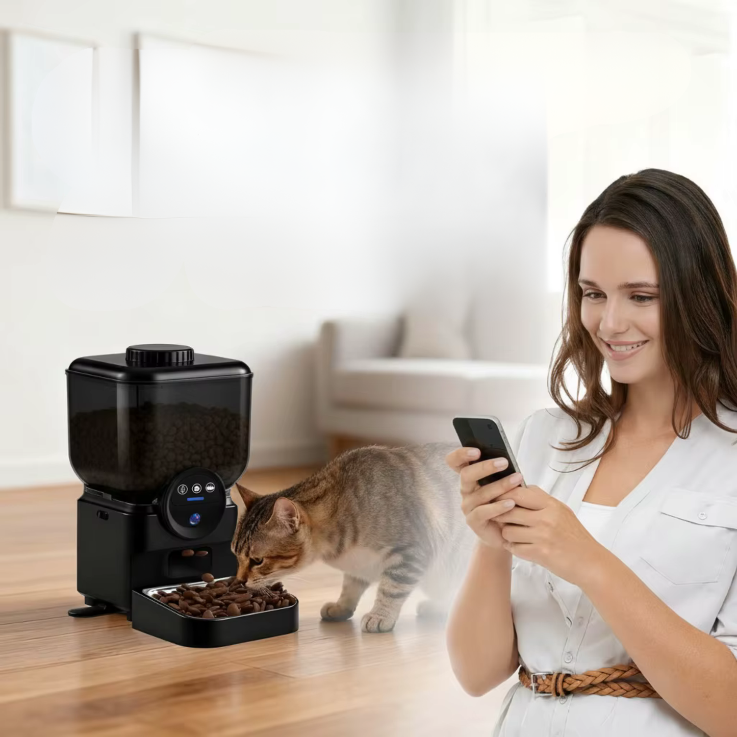 Distributeur croquettes chat programmable rechargeable noir

