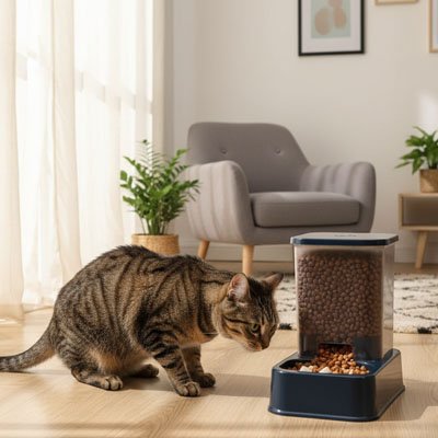 Distributeur croquettes eau chat bleu gravité