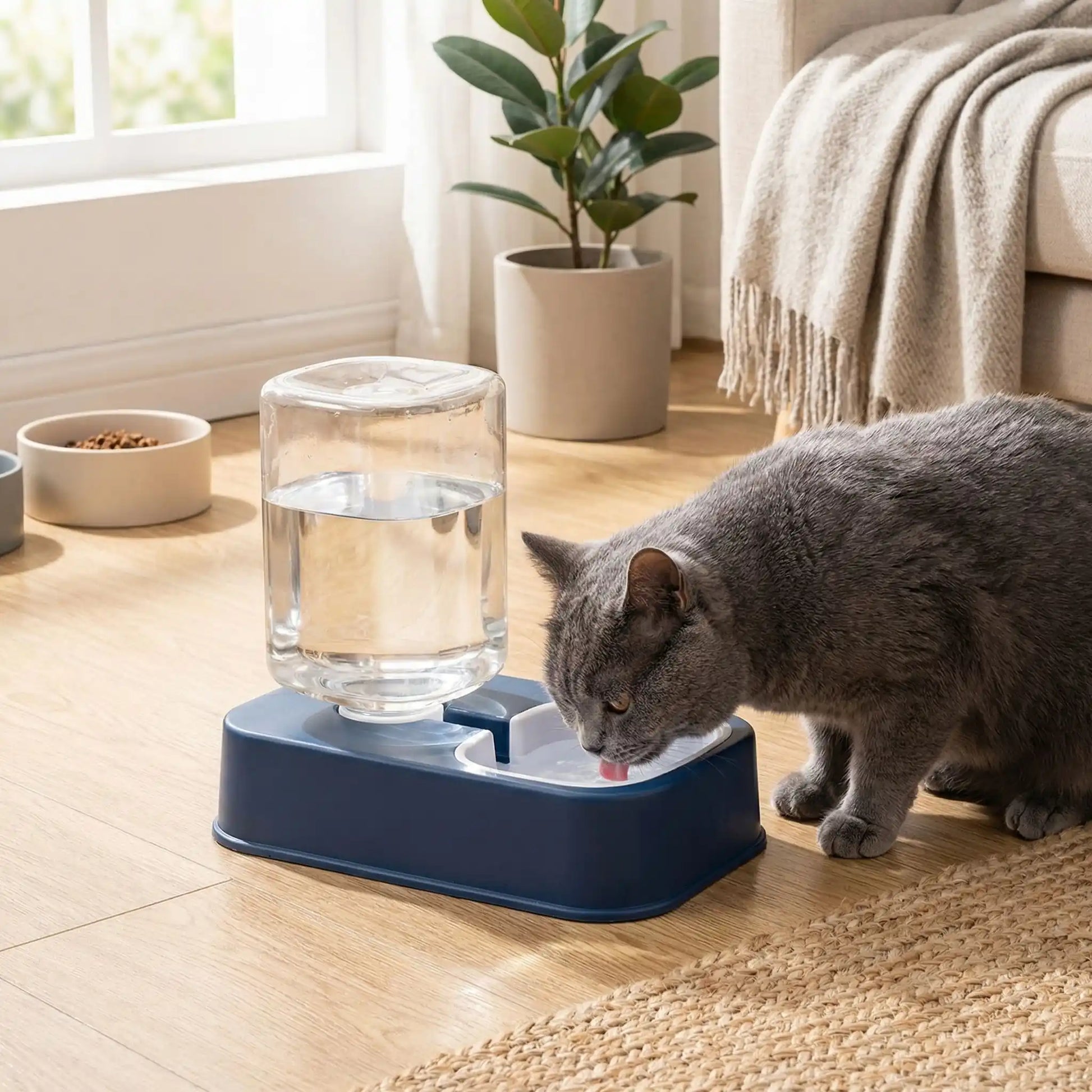 Distributeur croquettes eau chat bleu pratique