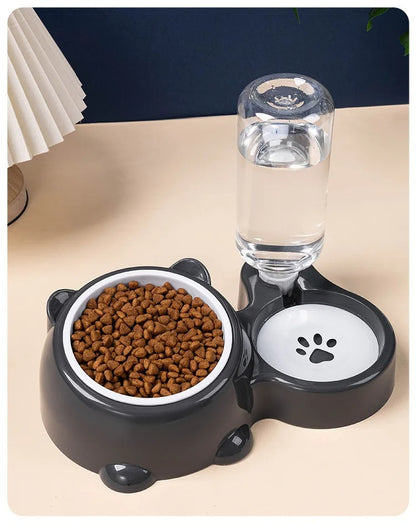 distributeur croquettes et eau incliné gris