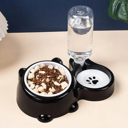 distributeur croquettes et eau incliné noir