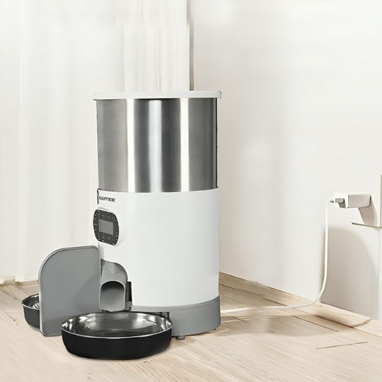 DISTRIBUTEUR DE CROQUETTES POUR CHAT AUTOMATIQUE | DOUBLE GAMELLES 3 L - Leschamour