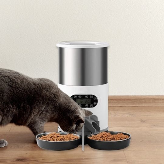 DISTRIBUTEUR DE CROQUETTES POUR CHAT AUTOMATIQUE | DOUBLE GAMELLES 3 L - Leschamour