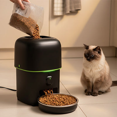 Distributeur de croquettes pour chat connecté noir 4L