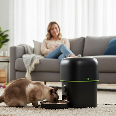 Distributeur de croquettes pour chat connecté noir 