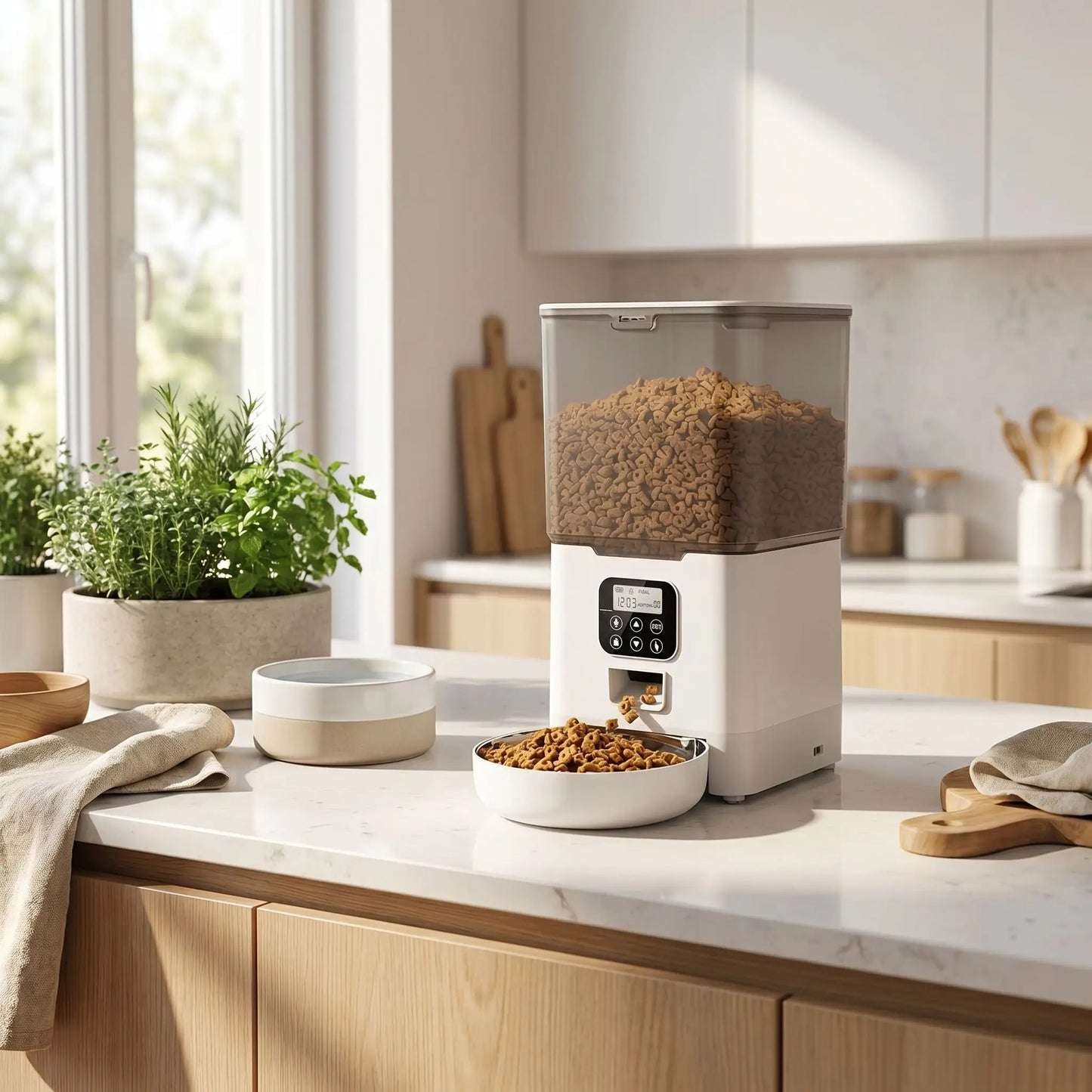 distributeur de croquettes pour chat programmable sans application 6L blanc