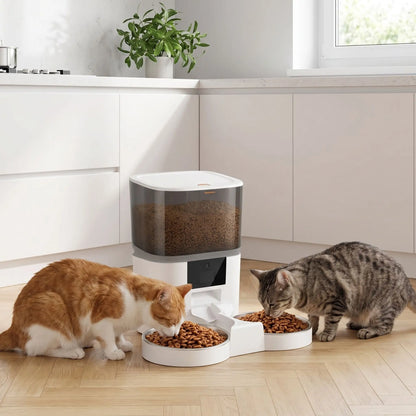 distributeur de croquettes programmable pour chat double gamelle 4L blanc
