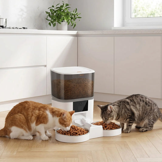 distributeur de croquettes programmable pour chat double gamelle 4L blanc
