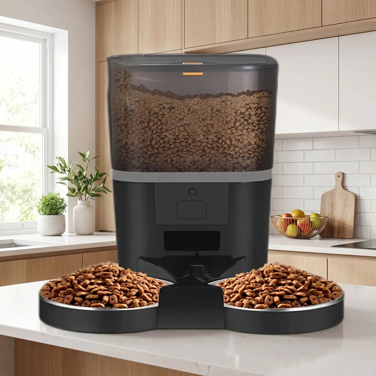 distributeur de croquettes programmable pour chat double gamelle noir