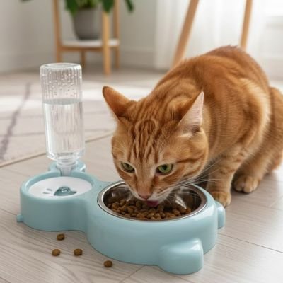 Distributeur eau croquette chat 2 en 1 bol