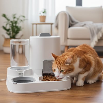 Distributeur eau croquette chat anti-déversement gris