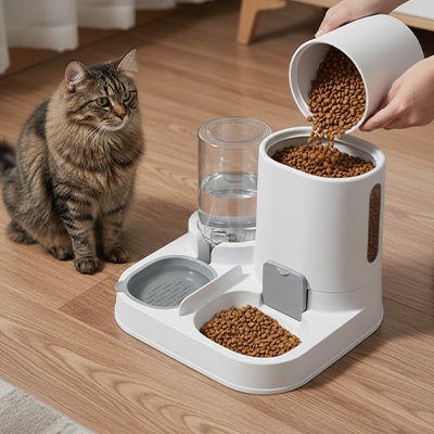 Distributeur eau croquette chat anti-déversement gravité