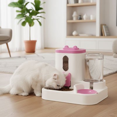Distributeur eau croquette chat gravité 2 en 1